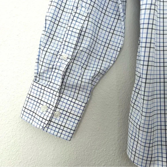 Stantt NEW Performance Tech Stretch Shirt Blue Black Tattersall Size 17.5 34/35 - Picture 5 of 13